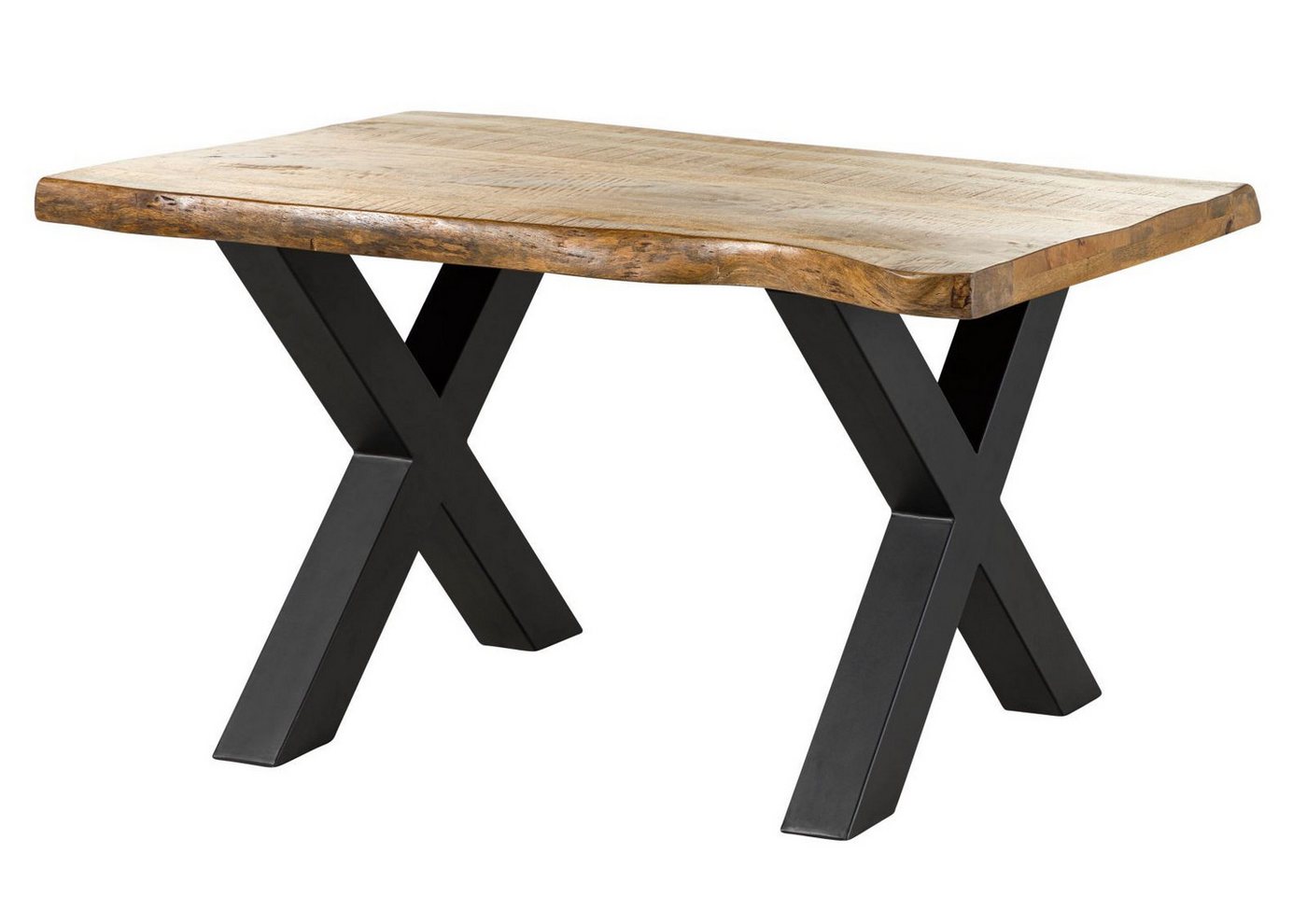 Massivmoebel24 Baumkantentisch FREEFORM (Massivholz, Massivholztisch), Baumtisch Mango 160x90x77 natur / X-Beine anthrazit FREEFORM 5 von Massivmoebel24