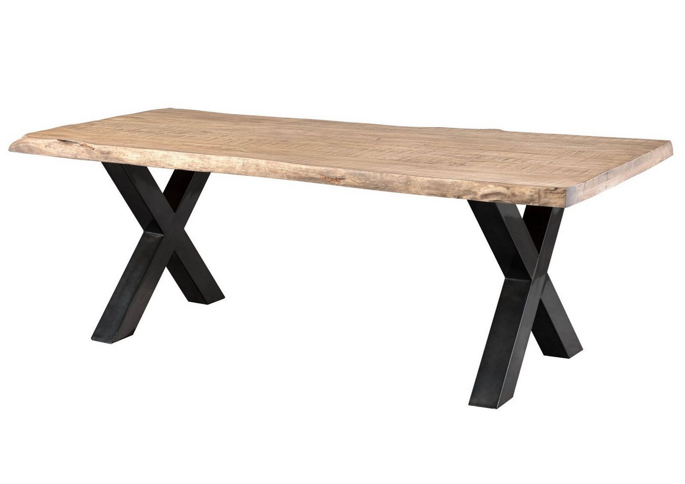 Massivmoebel24 Baumkantentisch FREEFORM (Massivholz, Massivholztisch), Baumtisch Mango 180x90x77 beige / X-Beine anthrazit FREEFORM 5 von Massivmoebel24