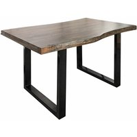 Massivmoebel24 - Baumtisch Akazie 140x90x77 grau lackiert / U-Beine anthrazit glänzend freeform 5 von Massivmoebel24