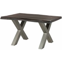 Massivmoebel24 - Baumtisch Mango 140x90x77 grau lackiert / X-Beine silber matt freeform 5 von Massivmoebel24