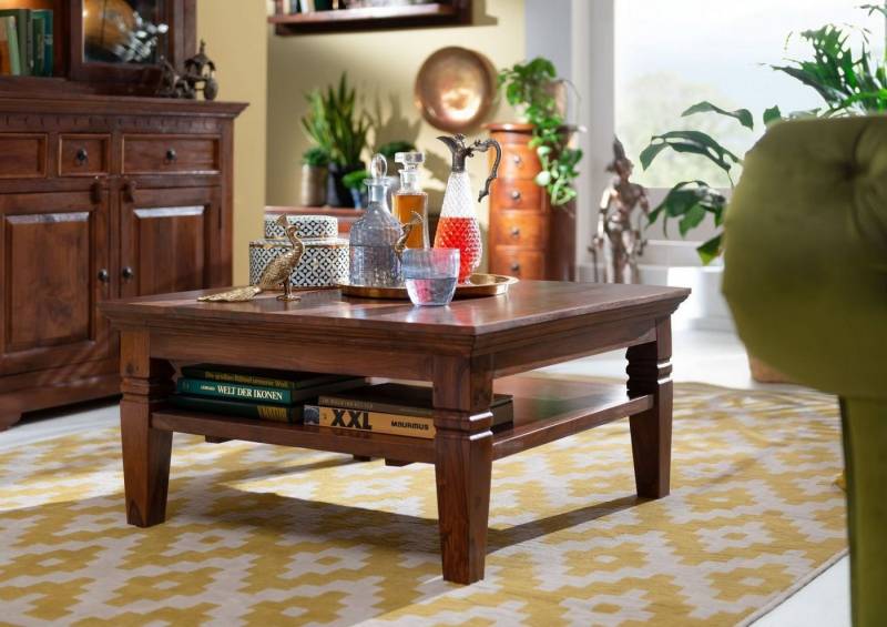 Massivmoebel24 Couchtisch Couchtisch Akazie 85x85x45 nougat lackiert OXFORD #316 von Massivmoebel24