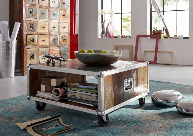 Massivmoebel24 Couchtisch Couchtisch Altholz 80x80x42 mehrfarbig lackiert INDUSTRIAL #101 von Massivmoebel24