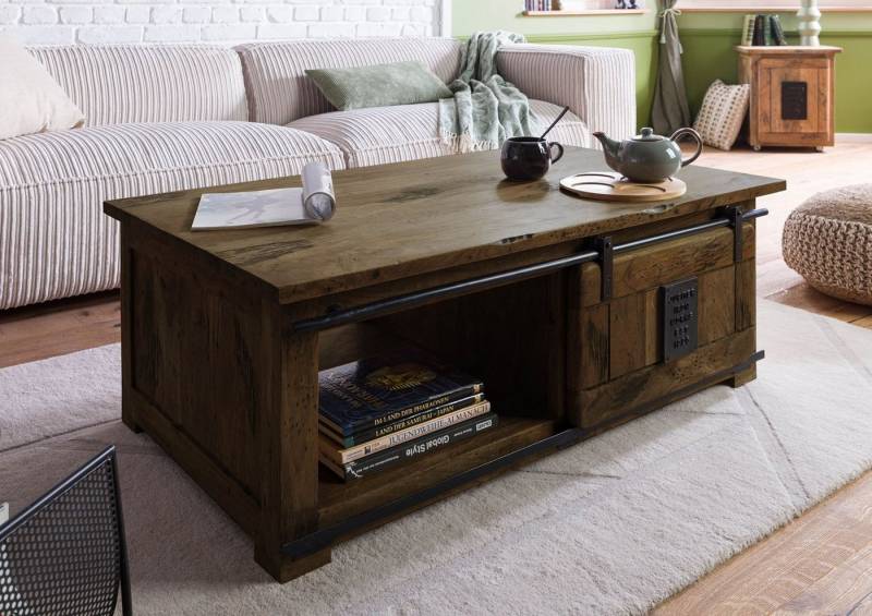 Massivmoebel24 Couchtisch Couchtisch Mango 120x70x45 braun lackiert RAILWAY #4007 von Massivmoebel24