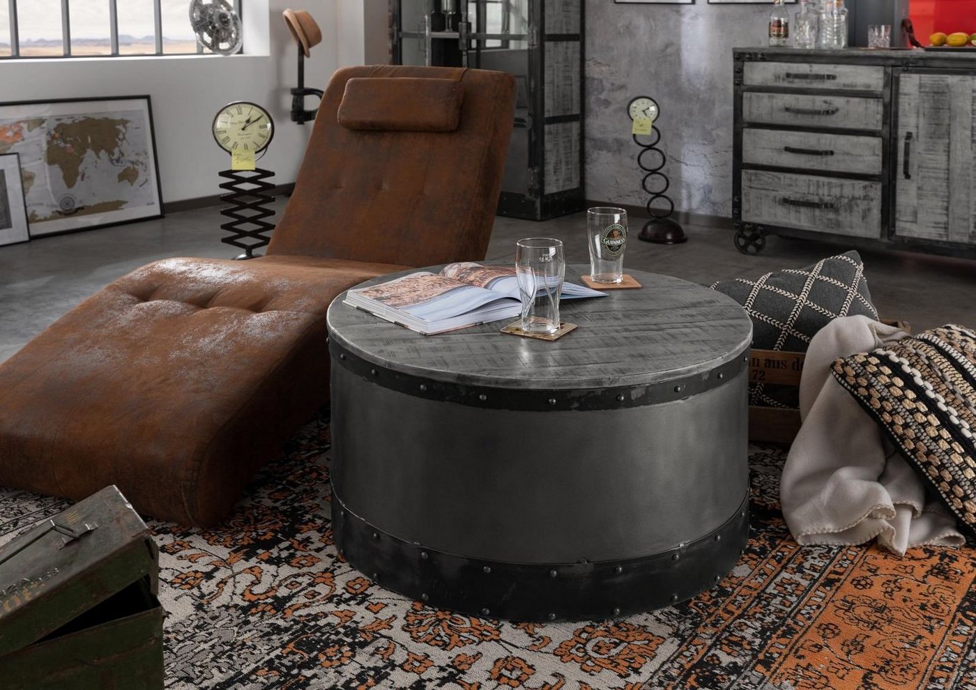 Massivmoebel24 Couchtisch Couchtisch Mango 78x78x43 grau lackiert HEAVY INDUSTRY #163 von Massivmoebel24