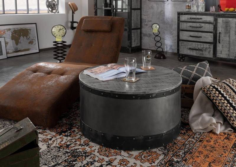 Massivmoebel24 Couchtisch Couchtisch Mango 78x78x43 grau lackiert HEAVY INDUSTRY #163 von Massivmoebel24