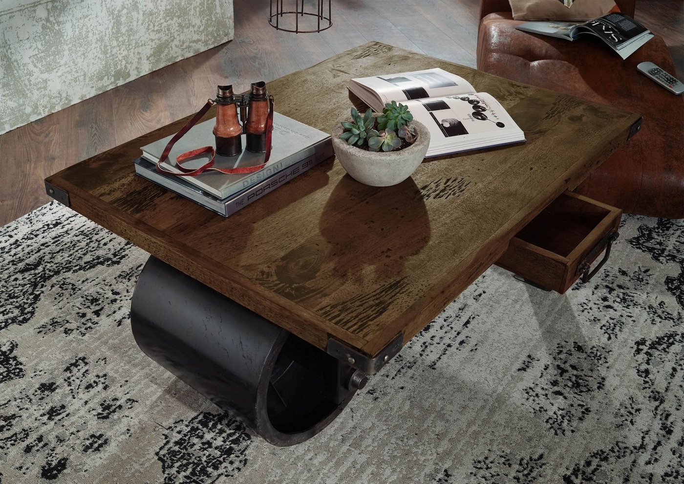 Massivmoebel24 Couchtisch RAILWAY (Massivholz, Massivholztisch), Couchtisch Mango 110x80x43 braun lackiert RAILWAY #405 von Massivmoebel24