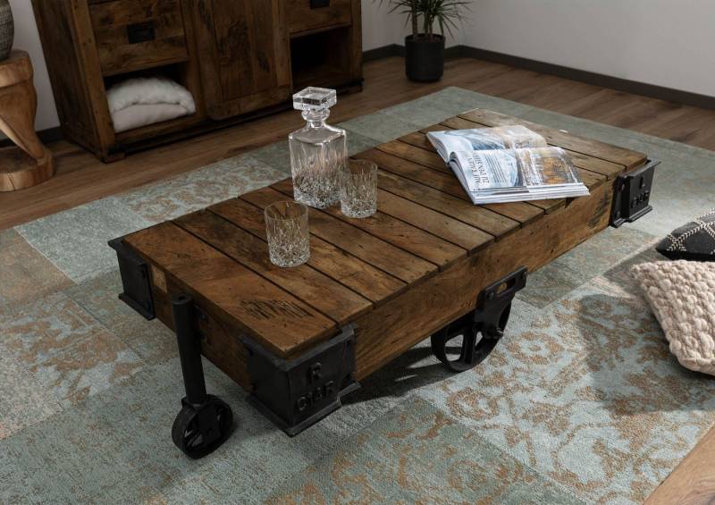 Massivmoebel24 Couchtisch RAILWAY (Massivholz, Massivholztisch), Couchtisch Mango 120x60x43 braun lackiert RAILWAY #460 von Massivmoebel24