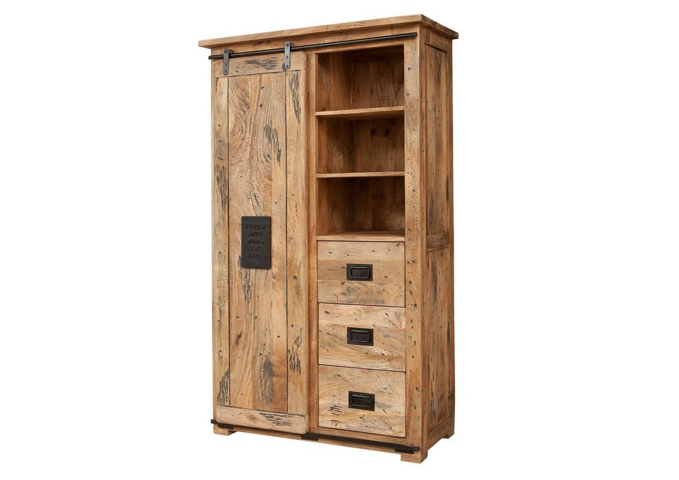 Massivmoebel24 Dreh-/Schwebetürenschrank #114 (Schrank Mango 100x45x175 natur lackiert RAILWAY #114) von Massivmoebel24