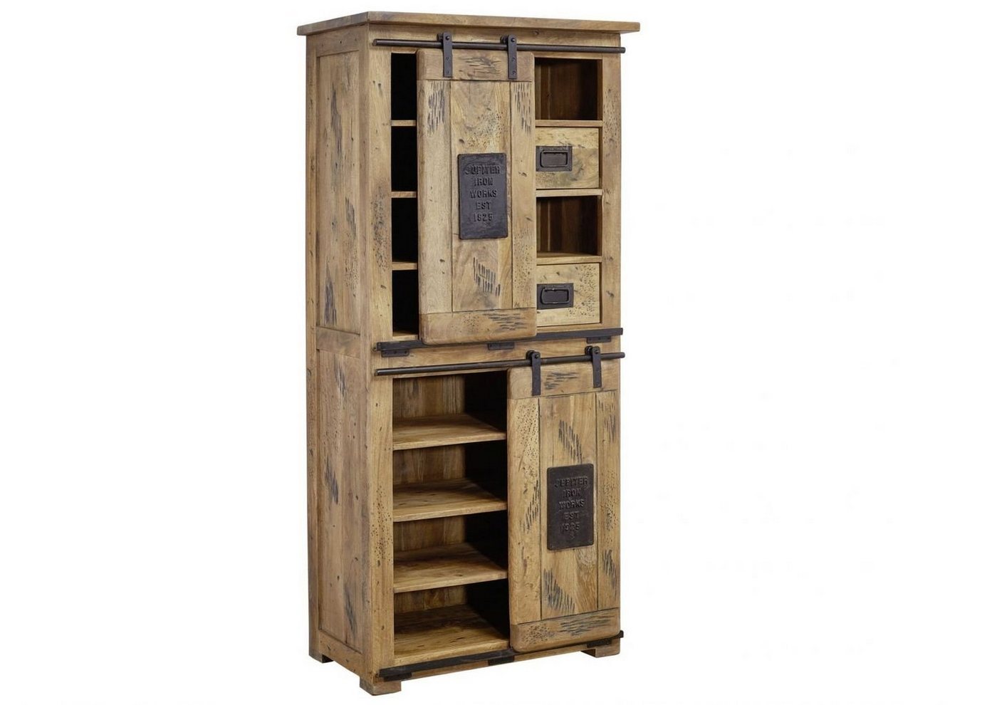 Massivmoebel24 Dreh-/Schwebetürenschrank (Schrank Mango 80x45x175 natur lackiert RAILWAY #117 Eisen) von Massivmoebel24