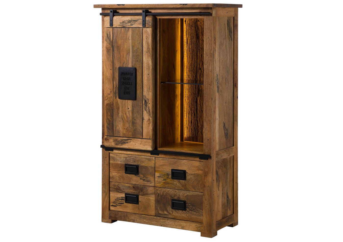 Massivmoebel24 Dreh-/Schwebetürenschrank (Mango / Altholz 90x45x150 natur lackiert RAILWAY LUX #115) Mango / Altholz 90x45x150 natur lackiert RAILWAY LUX #115 von Massivmoebel24