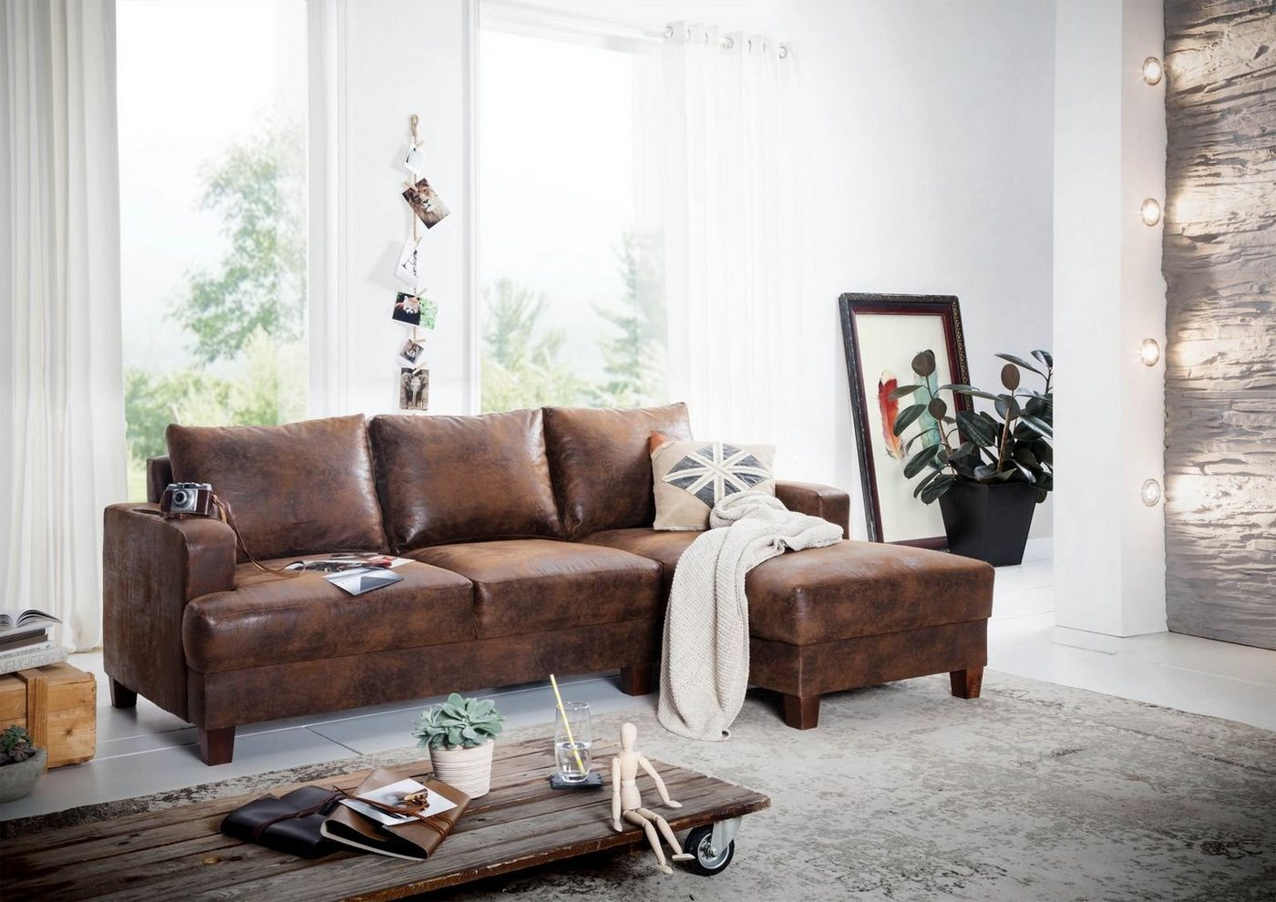 Massivmoebel24 Ecksofa Ecksofa 210x88x85 braun CABO von Massivmoebel24