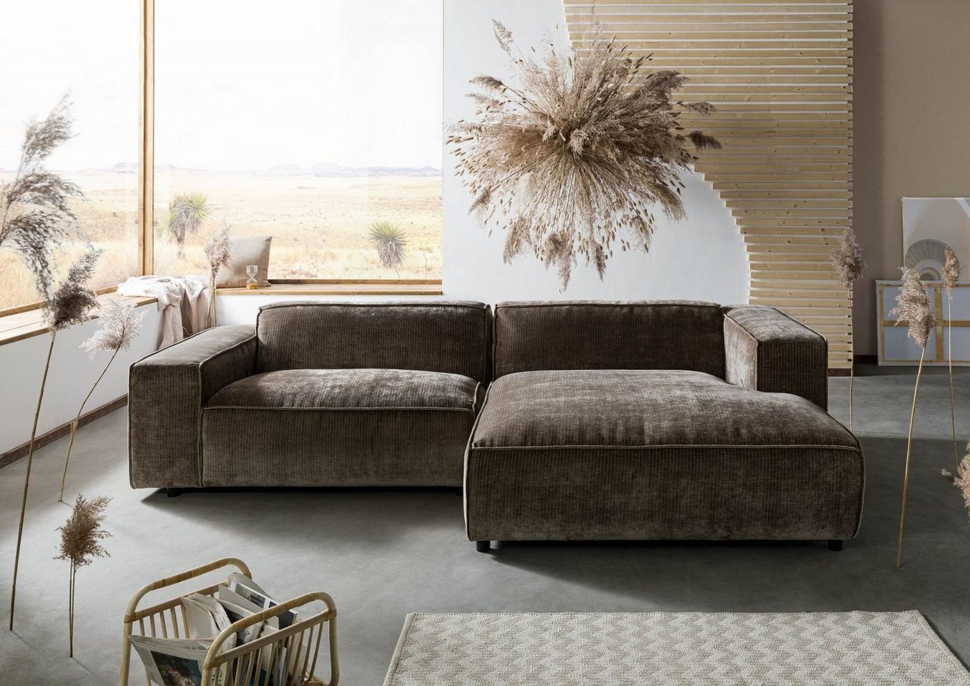 Massivmoebel24 Ecksofa Ecksofa 279x164x69 Cord taupe BORAS von Massivmoebel24