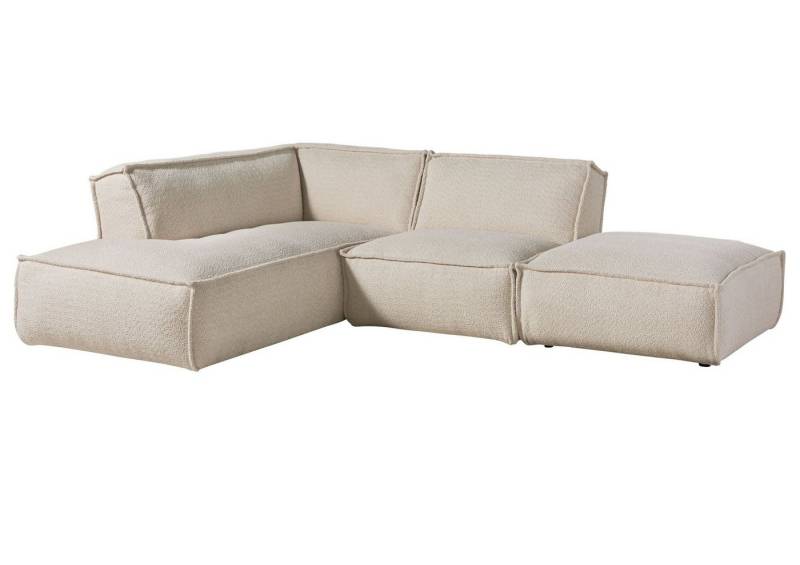 Massivmoebel24 Ecksofa inkl. Hocker 195x220x79 Polyester beige RAVENNA von Massivmoebel24