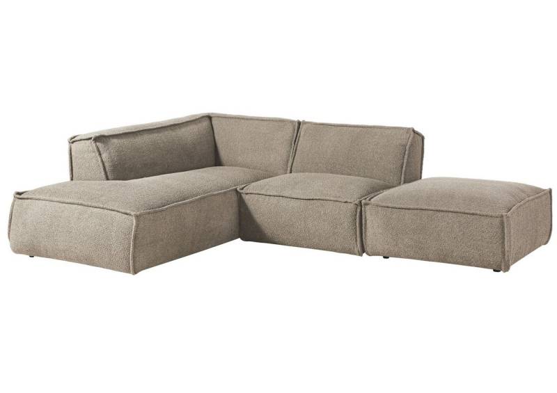 Massivmoebel24 Ecksofa inkl. Hocker 195x220x79 Polyester taupe RAVENNA von Massivmoebel24