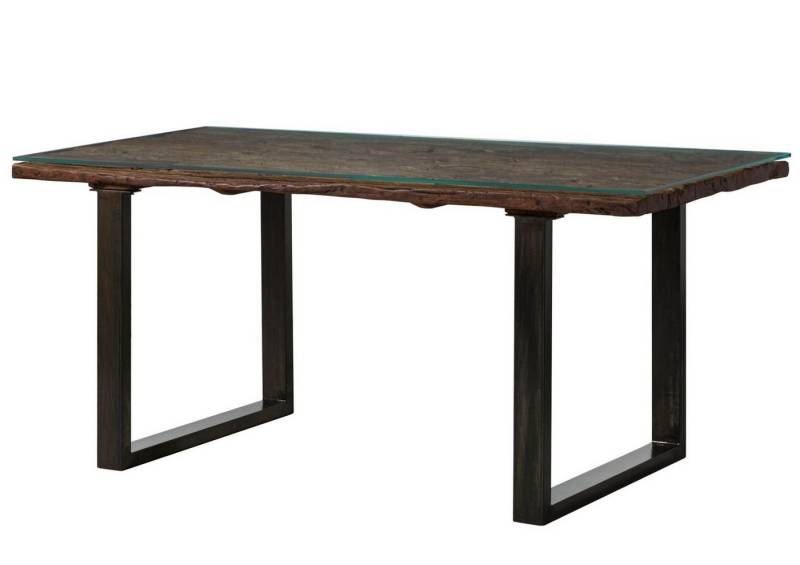 Massivmoebel24 Baumkantentisch SEVILLA (Esstisch mit Glas und Altholz 180x90x80,5 braun lackiert CITY #23) von Massivmoebel24