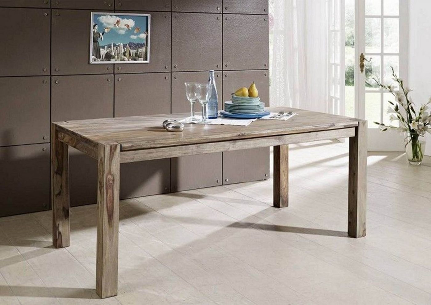 Massivmoebel24 Esstisch Esstisch Sheesham 180x90x76 grau geölt NATURE GREY #505 von Massivmoebel24