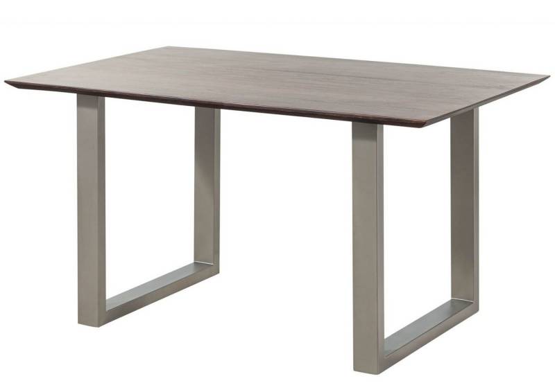 Massivmoebel24 Esstisch SWISS EDGE (Massivholz, Massivholztisch), Esstisch Akazie 140x90 braun lackiert / U-Beine silber matt SWISS EDGE von Massivmoebel24