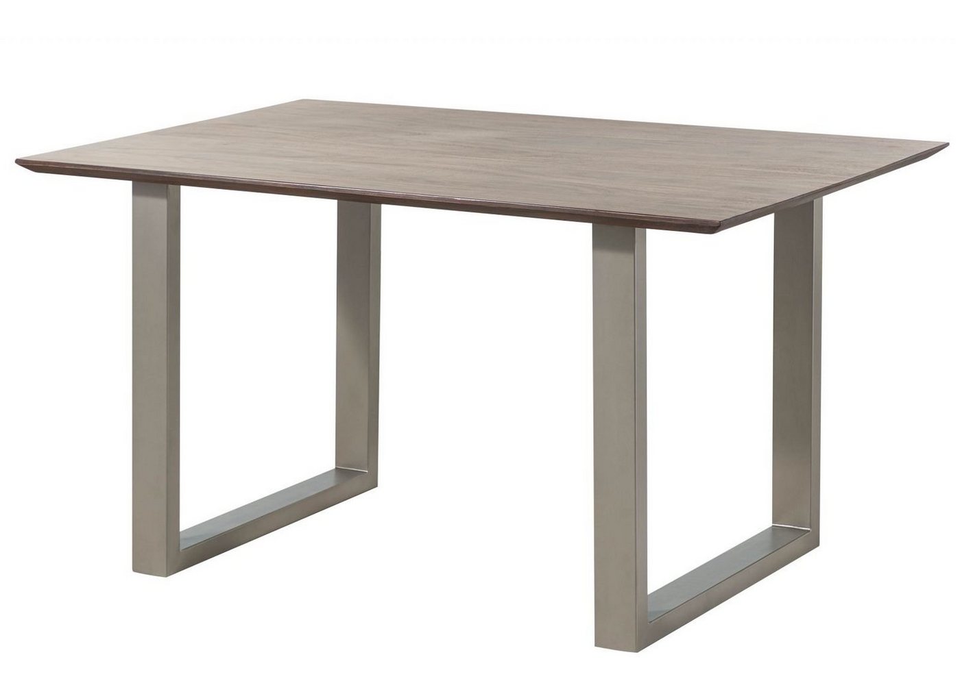 Massivmoebel24 Esstisch SWISS EDGE (Massivholz, Massivholztisch), Esstisch Akazie 140x90 grau lackiert / U-Beine silber matt SWISS EDGE von Massivmoebel24