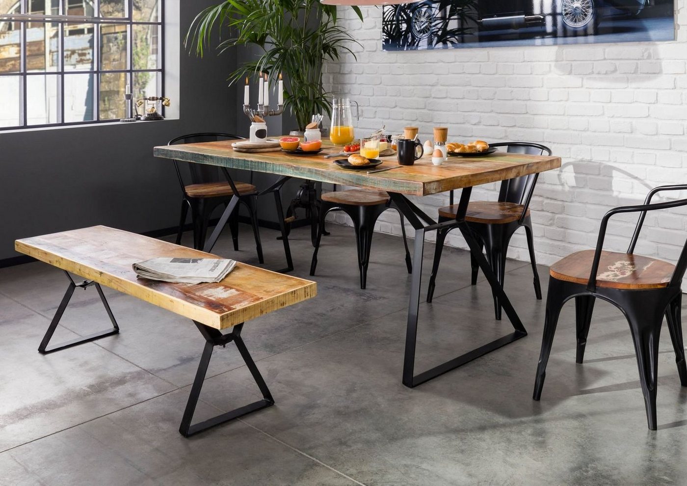 Massivmoebel24 Esstisch Tisch Altholz 180x90x76 mehrfarbig lackiert INDUSTRIAL #13 von Massivmoebel24