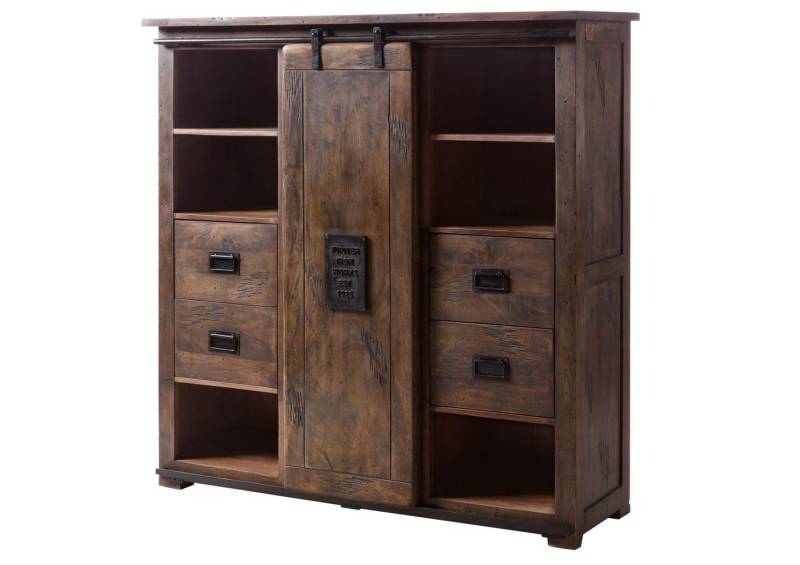 Massivmoebel24 Highboard (Highboard Mango 142x45x147 braun lackiert RAILWAY #462) von Massivmoebel24
