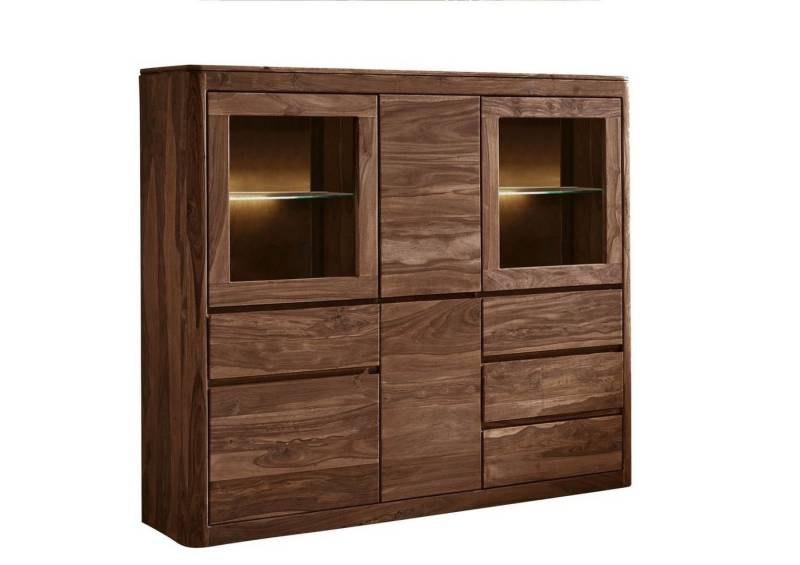 Massivmoebel24 Highboard (Highboard Sheesham 166x40x145 smoked cherry gebeizt TORONTO #104) von Massivmoebel24
