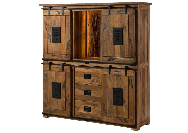 Massivmoebel24 Highboard (Mango / Altholz 150x45x160 natur lackiert RAILWAY LUX #120) von Massivmoebel24