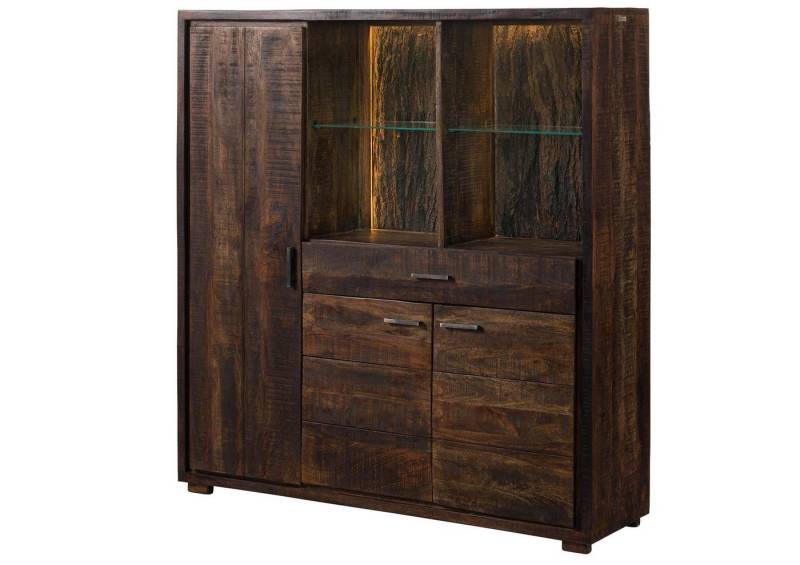 Massivmoebel24 Highboard (Akazie 140x40x150 dunkelbraun lackiert BARK #215) von Massivmoebel24