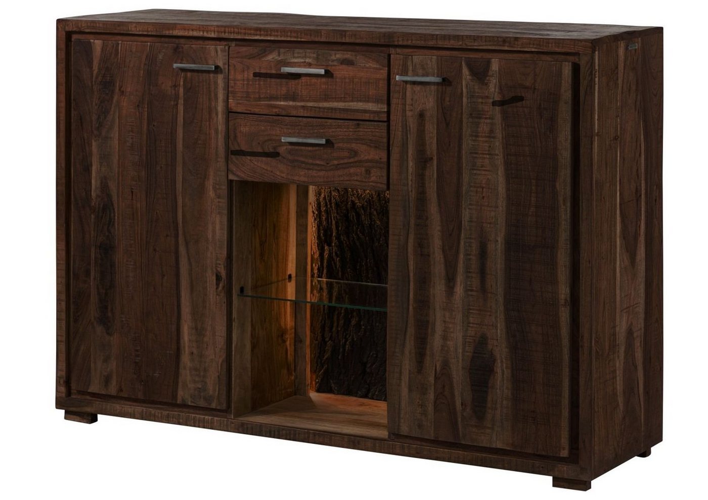 Massivmoebel24 Highboard Highboard Akazie 145x40x101 dunkelbraun lackiert BARK #214 von Massivmoebel24