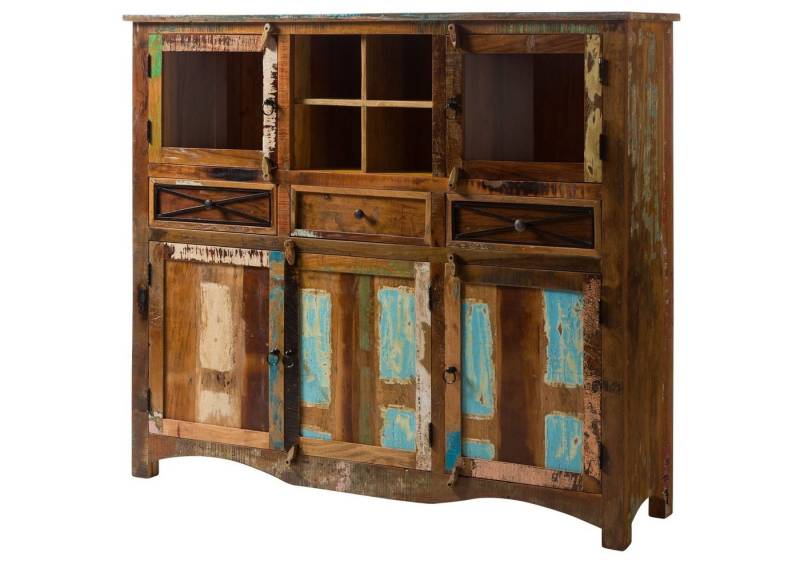 Massivmoebel24 Highboard (Highboard Altholz 160x40x140 mehrfarbig lackiert NATURE OF SPIRIT #139) von Massivmoebel24