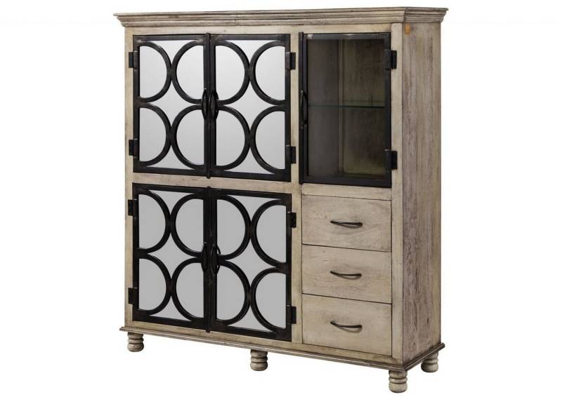 Massivmoebel24 Highboard (Highboard Mango 150x45x160 grau lackiert HERMITAGE #015) von Massivmoebel24