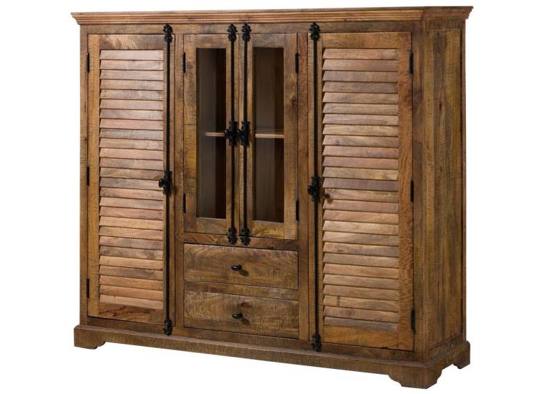 Massivmoebel24 Highboard (Highboard Mango 160x45x140 dunkelbraun geölt RODEZ #126) von Massivmoebel24