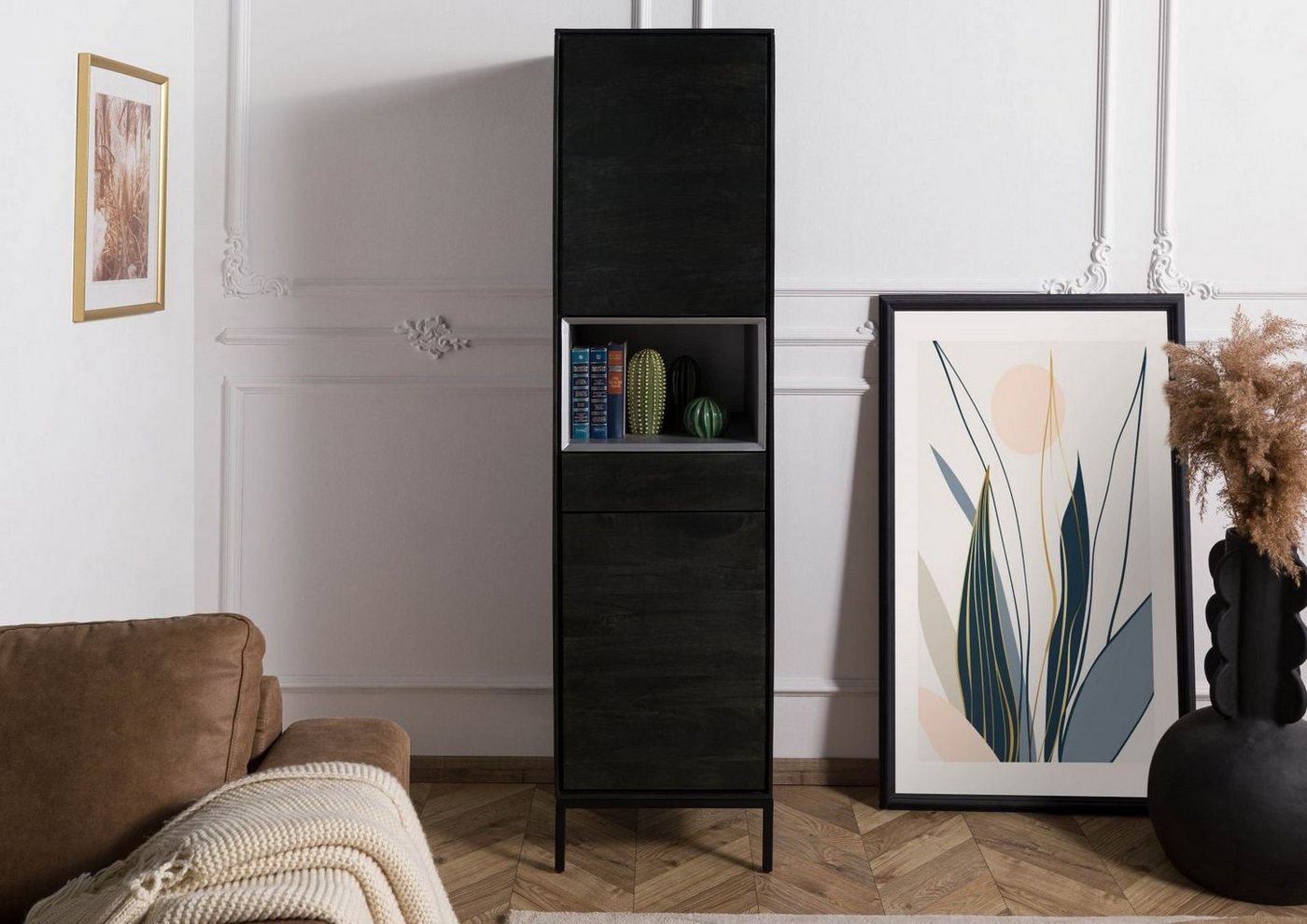 Massivmoebel24 Highboard Highboard Mango 45x45x175 dunkelgrau geölt CHICAGO #210 von Massivmoebel24