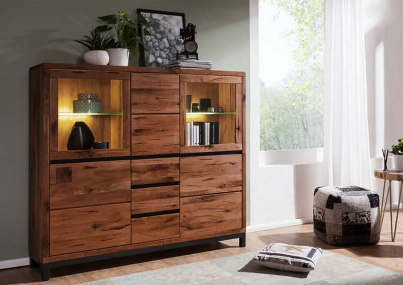 Massivmoebel24 Highboard Highboard Wildeiche 166x40x148 Tabacco brown geölt VILLANDERS #307 von Massivmoebel24