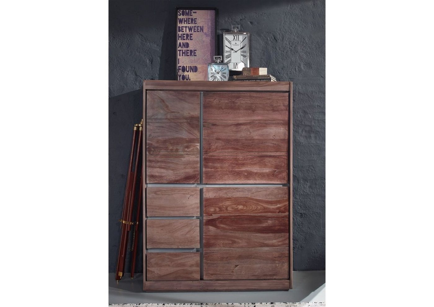 Massivmoebel24 Highboard Highboard Sheesham 102x40x147 smoked oak lackiert SYDNEY #202 von Massivmoebel24