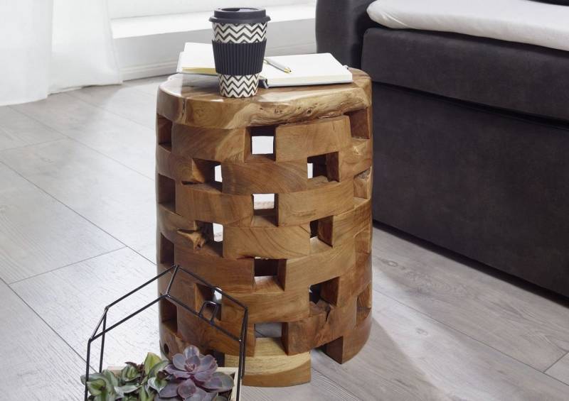 Massivmoebel24 Hocker (Hocker Teak Wurzel 30x30x47 natur lackiert UNIKA #153) von Massivmoebel24