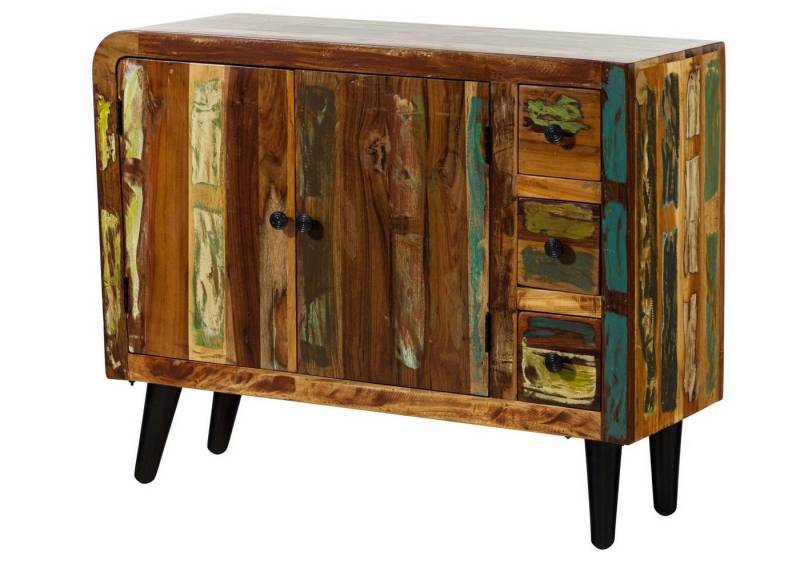 Massivmoebel24 Kommode (Kommode Altholz 110x40x86 mehrfarbig lackiert SIXTIES #112) von Massivmoebel24