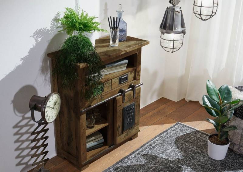 Massivmoebel24 Kommode (Mango 75x36x90 braun lackiert RAILWAY #452), Mango 75x36x90 braun lackiert RAILWAY #452 von Massivmoebel24