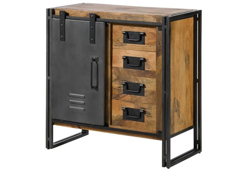 Massivmoebel24 Kommode (Massivholz), Mango 90x45x90 natur lackiert / Metall grau BLACKBURN #308 von Massivmoebel24