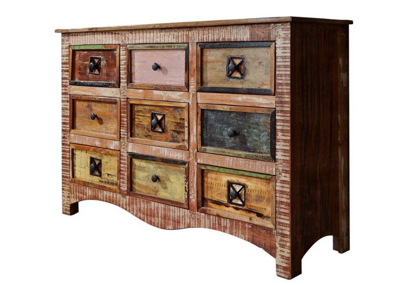 Massivmoebel24 Kommode (Kommode Altholz 130x40x85 mehrfarbig lackiert NATURE OF SPIRIT #59) von Massivmoebel24