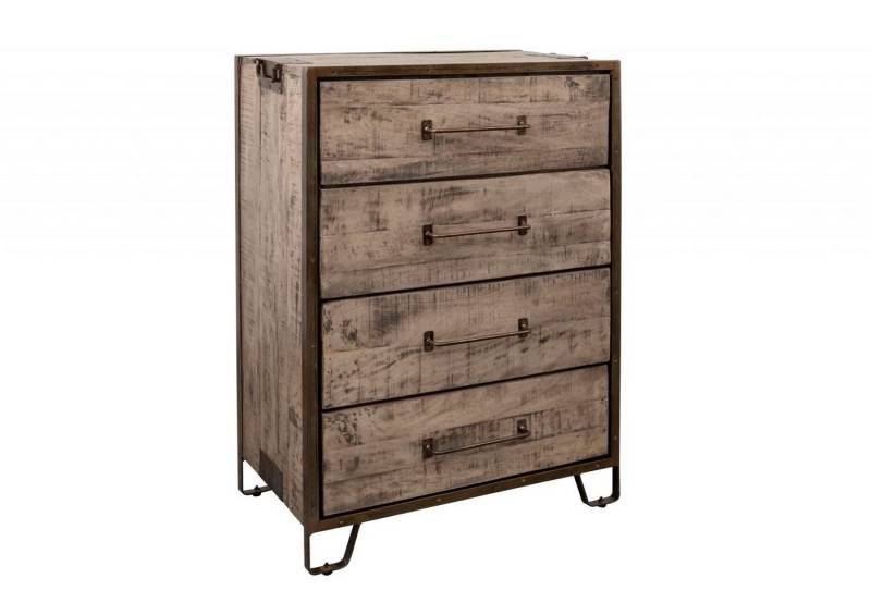 Massivmoebel24 Kommode (Kommode Mango 81x46x122 braun lackiert HEAVY INDUSTRY #217) von Massivmoebel24
