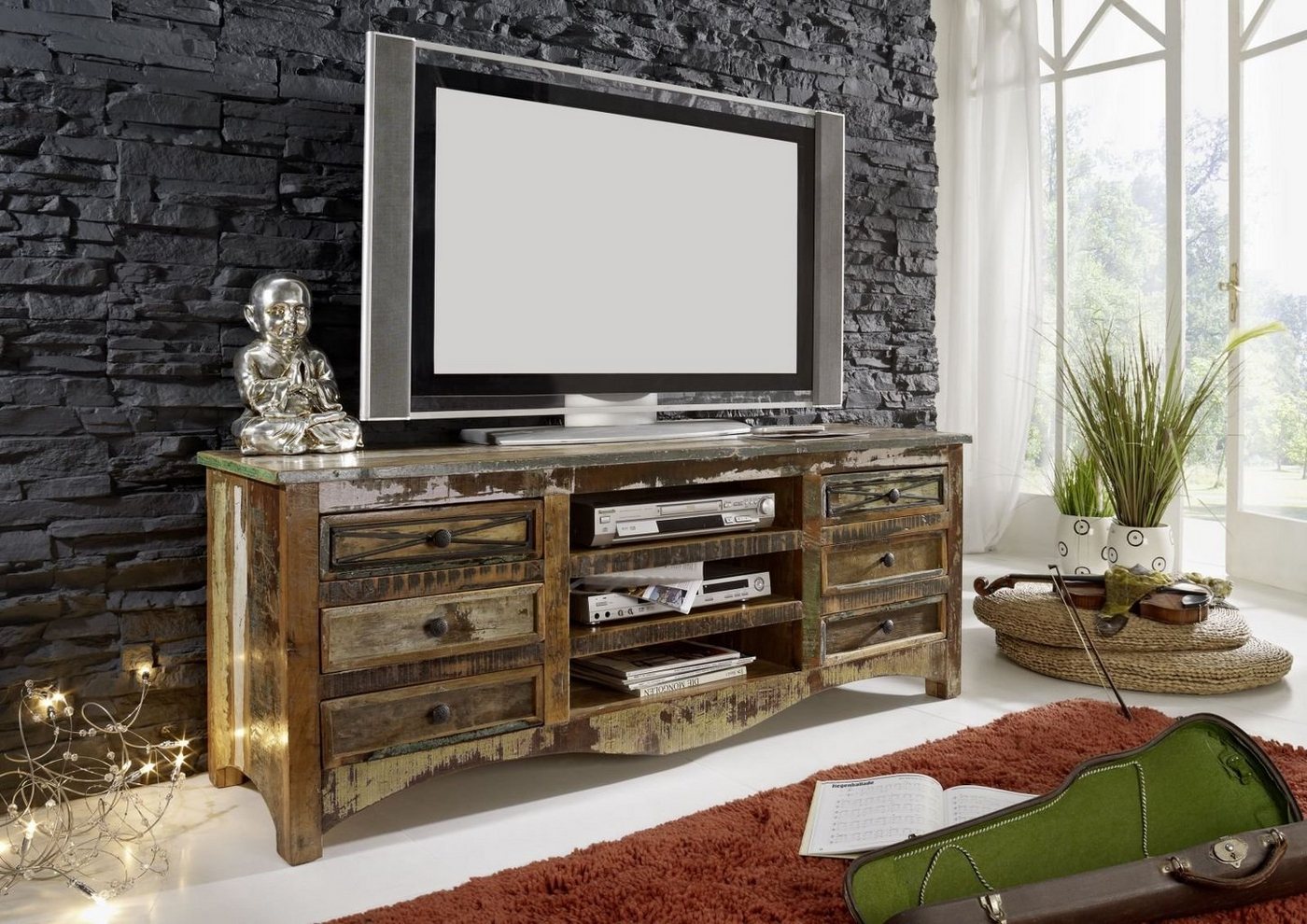 Massivmoebel24 TV-Board TV-Board Altholz 160x45x60 mehrfarbig lackiert NATURE OF SPIRIT #16 von Massivmoebel24