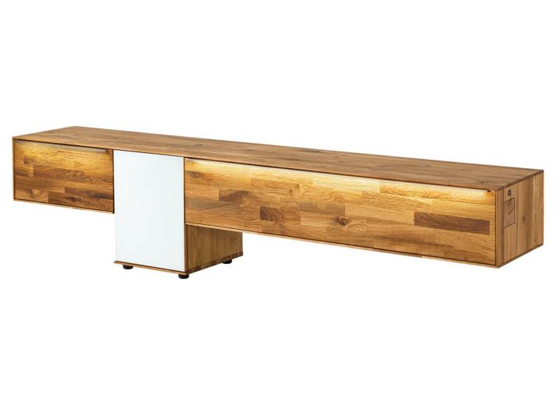 Massivmoebel24 Lowboard (Wildeiche 220x43x55 natur geölt / Glas weiß WIEN #107), Wildeiche 220x43x55 natur geölt / Glas weiß WIEN #107 Massivmoebel24 Lowboard (Wildeiche 220x43x55 natur geölt / Glas weiß WIEN #107), Wildeiche 220x43x55 natur geölt / Glas weiß WIEN #107 von Massivmoebel24