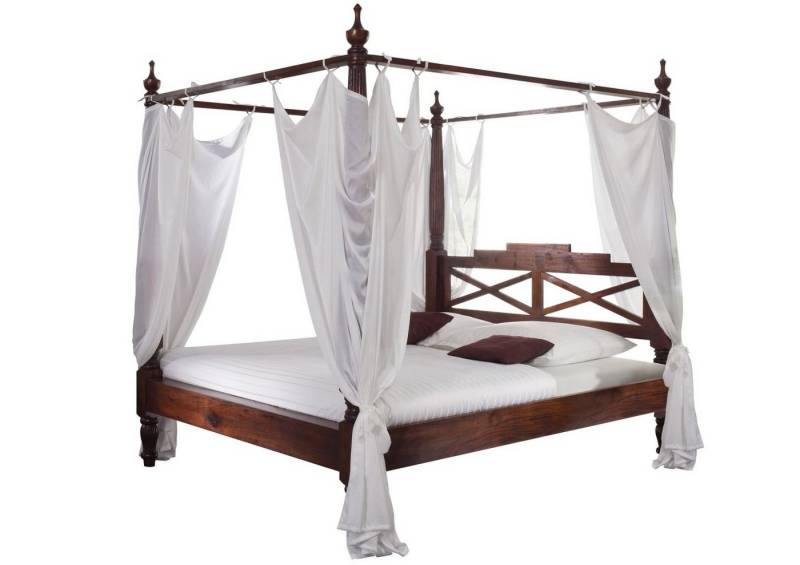 Massivmoebel24 Massivholzbett (Himmelbett Akazie 140x200x224 nougat lackiert OXFORD #244), Himmelbett Akazie 140x200x224 nougat lackiert OXFORD #244 von Massivmoebel24