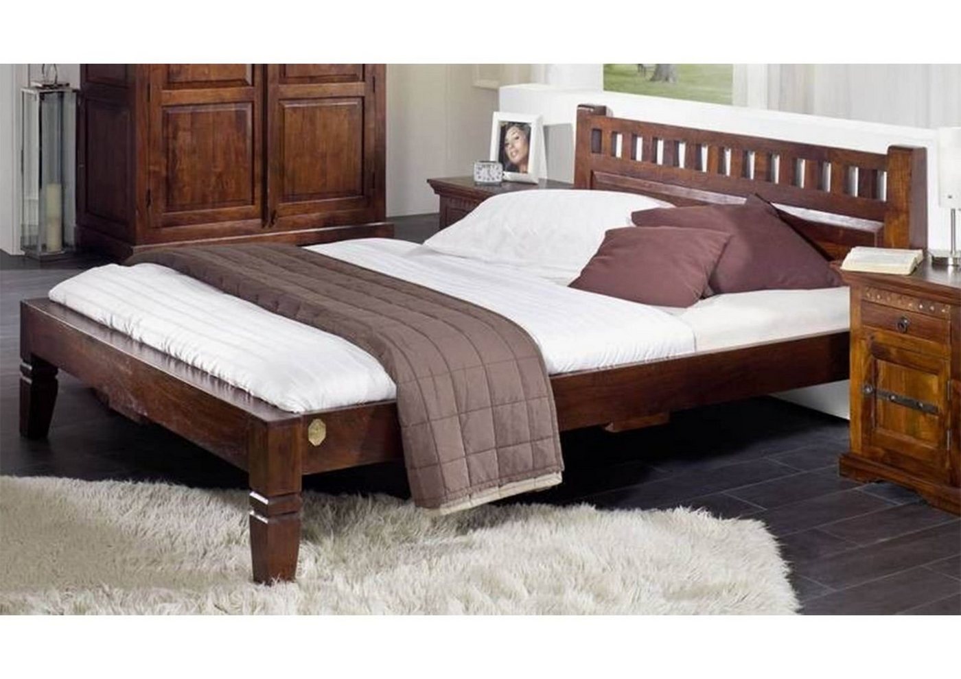 Massivmoebel24 Massivholzbett Bett Akazie 120x200x90 nougat lackiert OXFORD #227 von Massivmoebel24