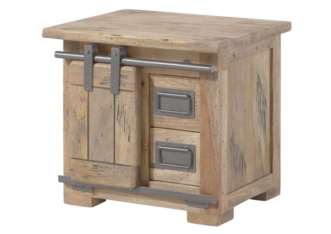 Massivmoebel24 Nachttisch RAILWAY (Massivholz, Massivholztisch), Mango 50x40x45 whitewash lackiert RAILWAY #3012 von Massivmoebel24