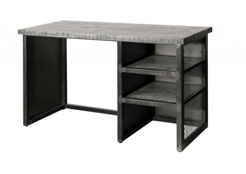 Massivmoebel24 Schreibtisch HEAVY INDUSTRY (Schreibtisch Mango 122x52x76 grau lackiert HEAVY INDUSTRY #157) von Massivmoebel24