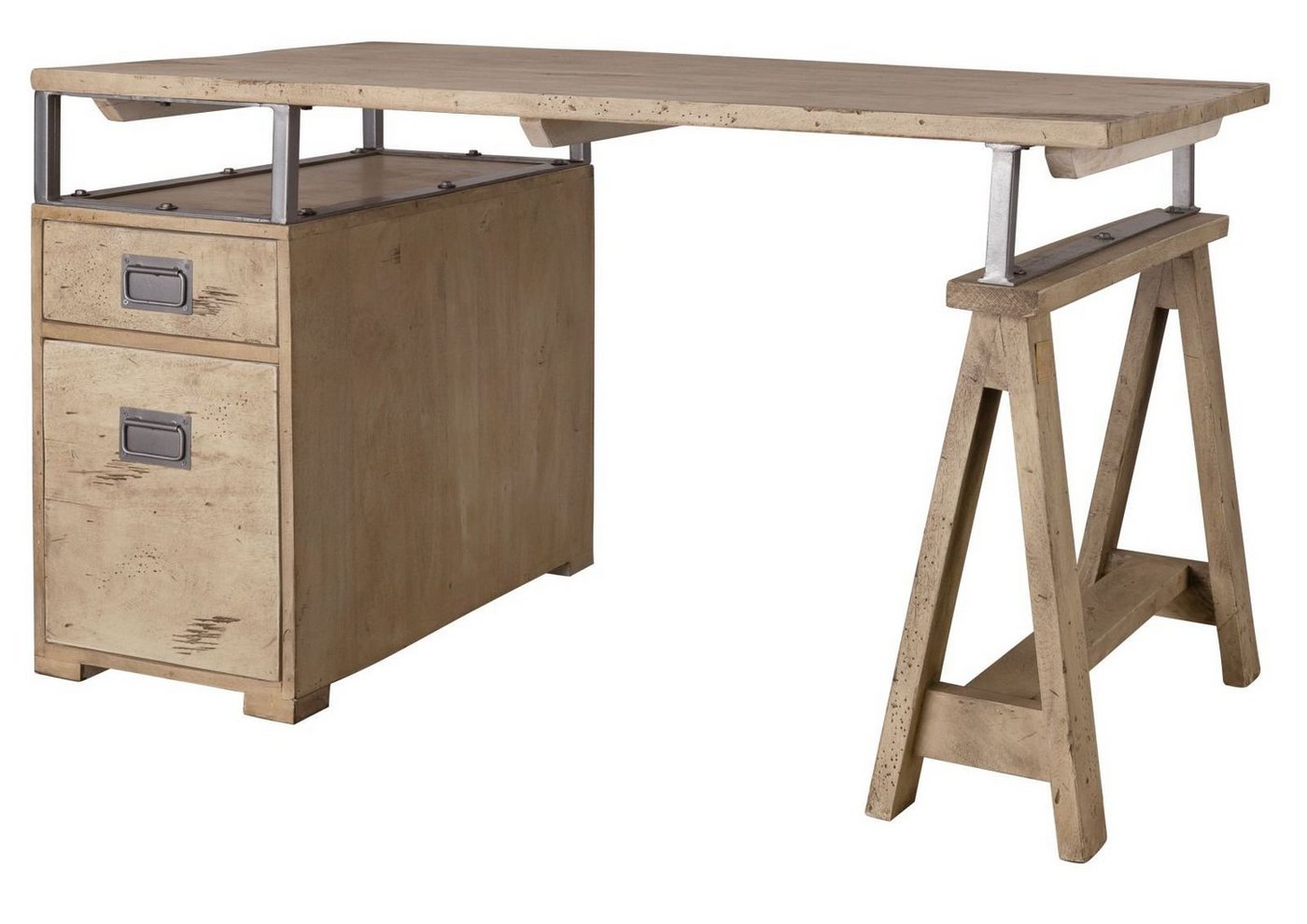 Massivmoebel24 Schreibtisch RAILWAY (Schreibtisch Mango 140x78x80 whitewash lackiert RAILWAY #329), Schreibtisch Mango 140x78x80 whitewash lackiert RAILWAY #329 von Massivmoebel24