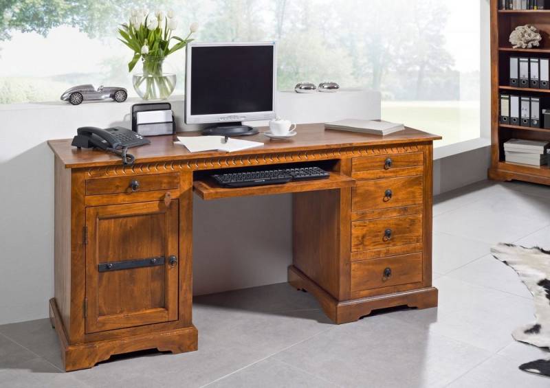 Massivmoebel24 Schreibtisch Schreibtisch Akazie 158x54x76 honig  lackiert OXFORD #0522 von Massivmoebel24