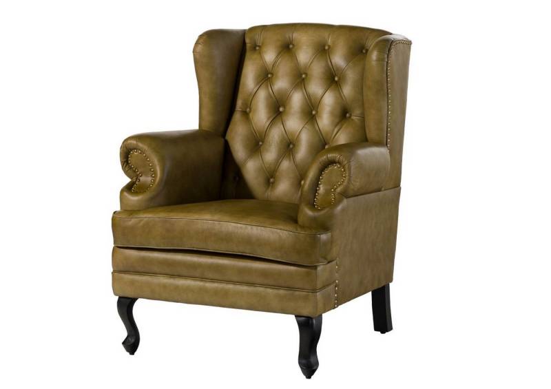 Massivmoebel24 Sessel (Ohrensessel Echtleder 88x81x105 grün CHESTERFIELD #301) von Massivmoebel24