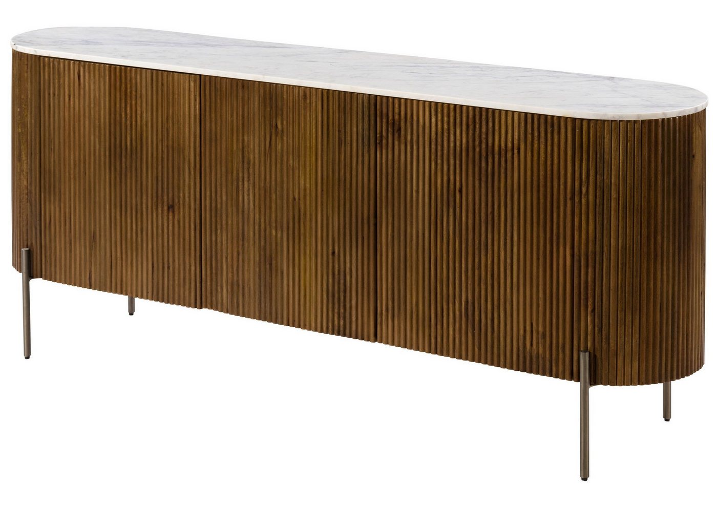 Massivmoebel24 Sideboard (Mango 180x40x76 braun lackiert / Marmor weiß BARCELONA #201) von Massivmoebel24